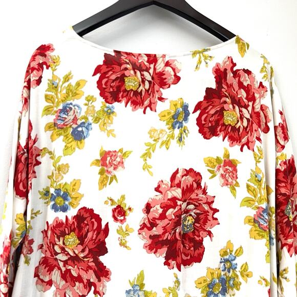 J Jill Floral Print Tunic Top Size Petite PL Pink Lightweight 3/4 Sleeve Boho - Picture 9 of 10